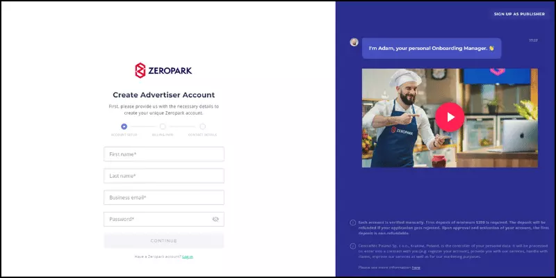 How to create a Zeropark account